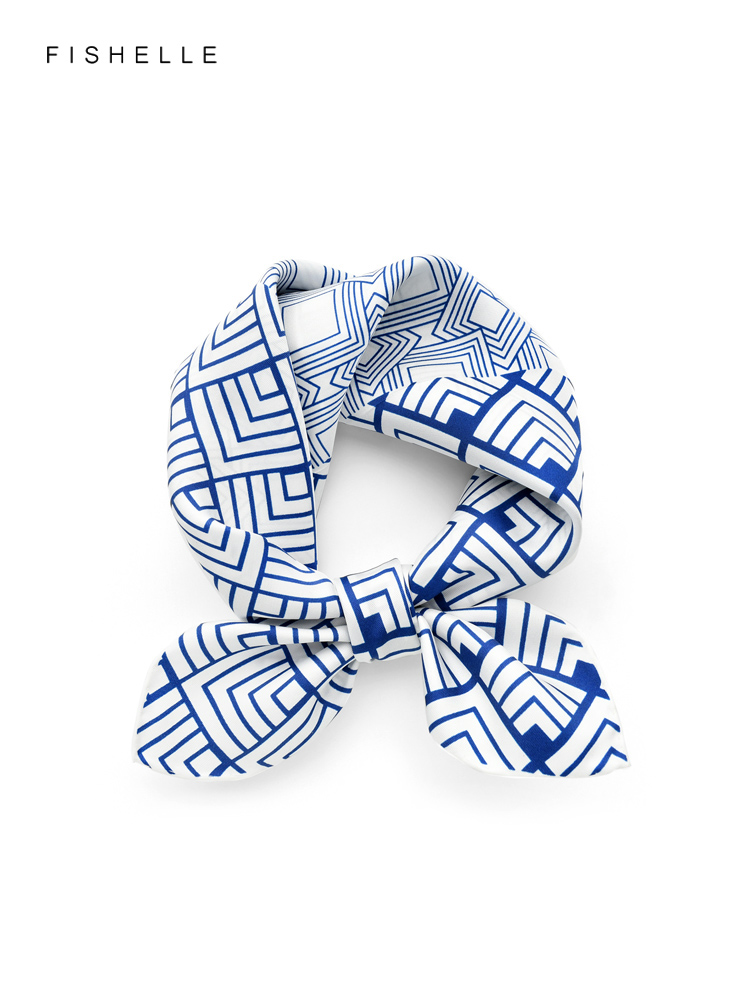Scarf Silk Square - Geometric printed real silk twill scarf