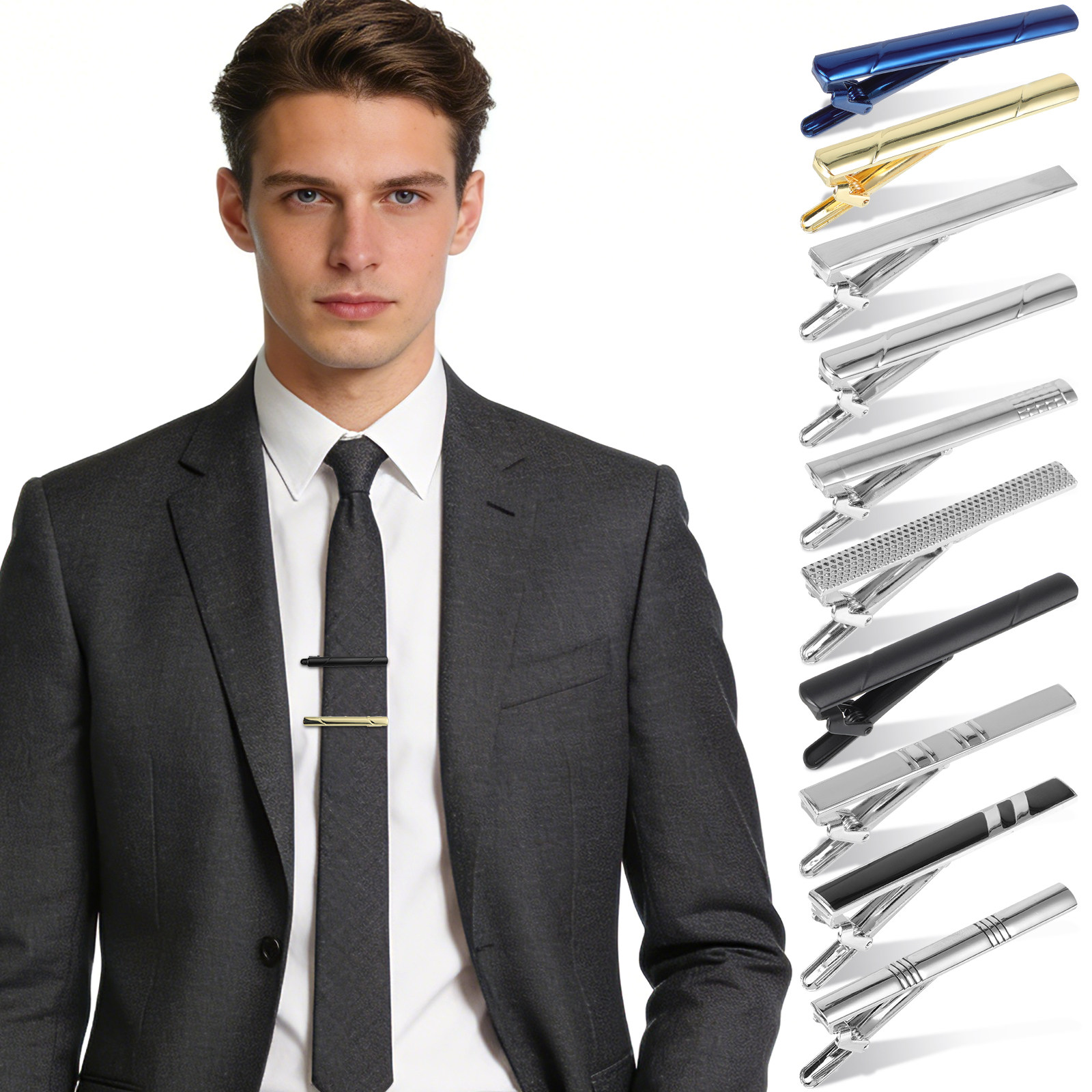 10Pcs Business Tie Clips for M - огляд і ціна Tie Bar Set Gift