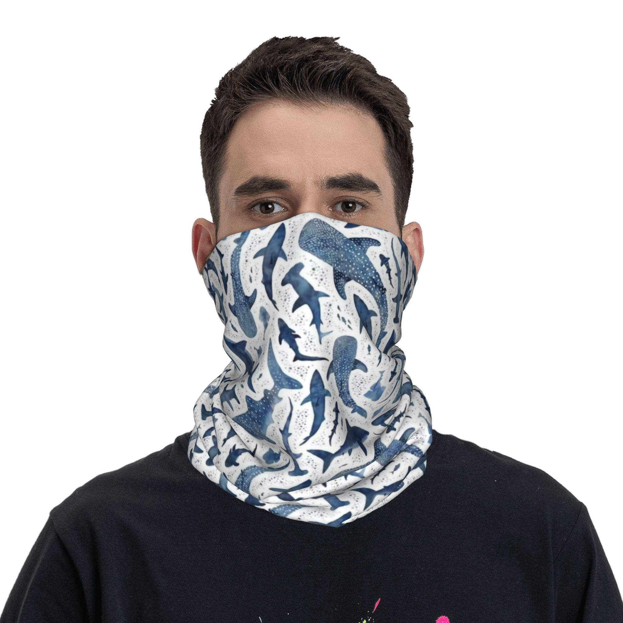Custom Blue Watercolour Shark  - огляд і ціна Neck Warmer Tube