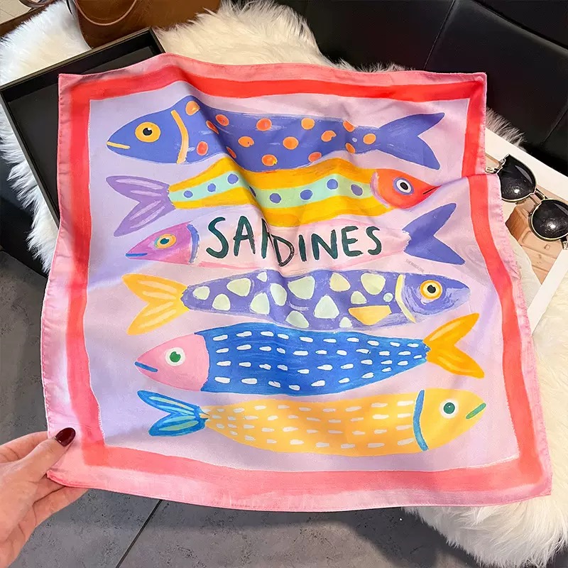 Fashion Fish Pattern Square Si - огляд і ціна Scarf Silk Square