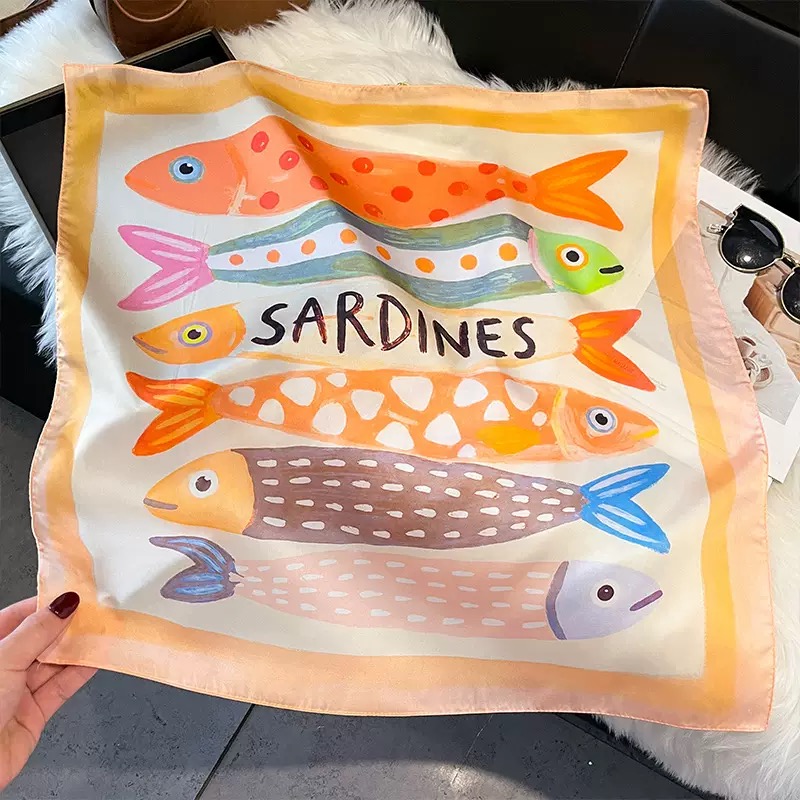 Fashion Fish Pattern Square Si - огляд і ціна Scarf Silk Square